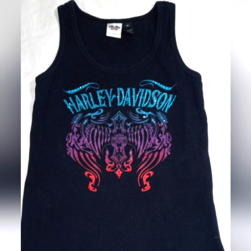 HARLEY-DAVIDSON RINESTONE BLACK GRAPHIC TANK TOP WOMEN'S SIZE XL